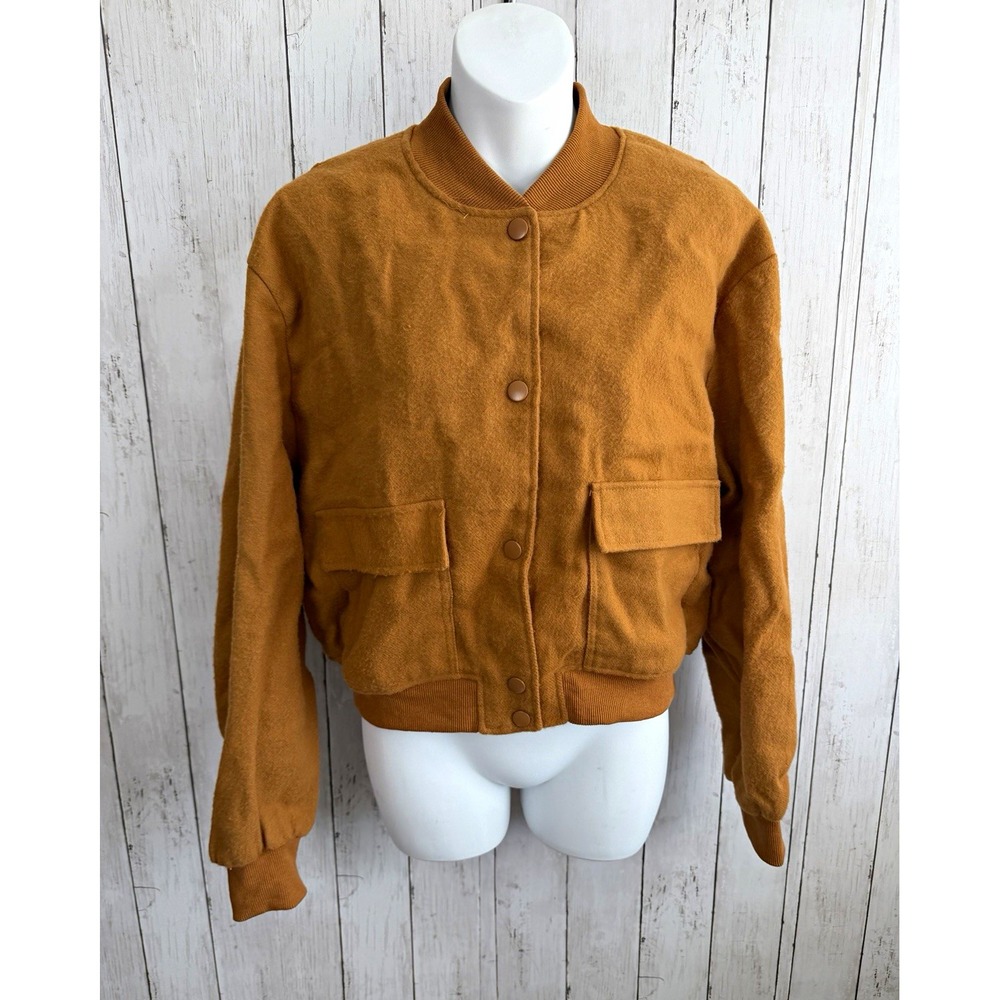 Forever 21 Women's Brown Snap Front Bomber Jacket w/ Pockets Size M
